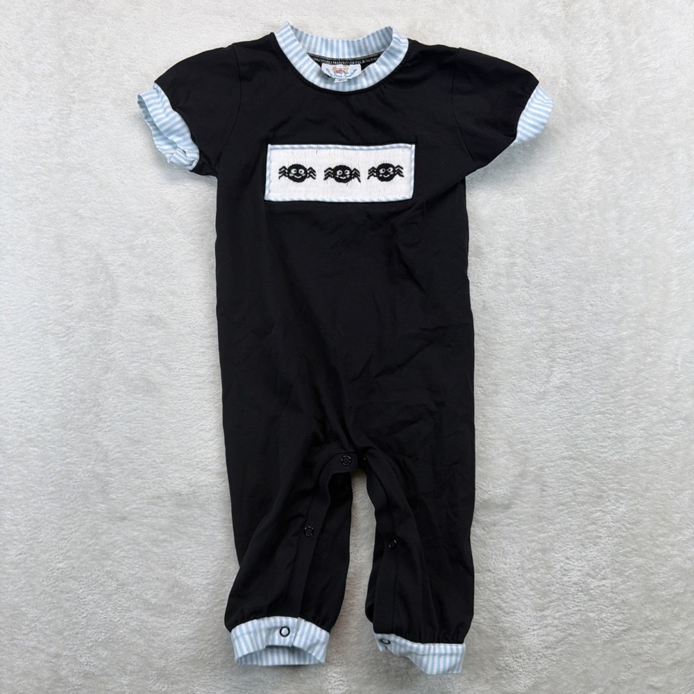 Busy Bee Smocks Smocked Car Romper Black Blue 9 Months Boys One Piece